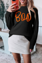 Load image into Gallery viewer, Black Boo Knitted Pattern Ribbed Edge Drop Shoulder Sweater