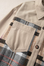 Load image into Gallery viewer, Khaki Plaid Patchwork Long Sleeve Shirt Mini Dress