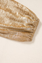 Load image into Gallery viewer, Gold Bow Tie Front Puff 3/4 Sleeve Ruffle Hem Blouse