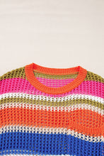 Load image into Gallery viewer, Orange Stripe Colorblock Hollowed Crochet 3/4 Sleeve Sweater