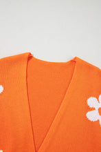 Cargar imagen en el visor de la galería, Orange Floral Print Knitted Open Front Loose Cardigan