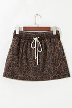 Load image into Gallery viewer, Brown Leopard Print Elastic Waist Drawstring Denim Skort