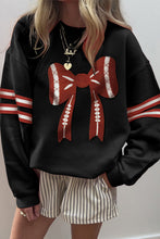 Cargar imagen en el visor de la galería, Black Varsity Baseball Bow Graphic Striped Sleeve Baggy Sweatshirt