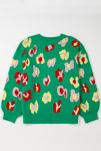 Load image into Gallery viewer, Green Plus Size Floral Knitted Ribbed Edge Drop Shoulder Sweater