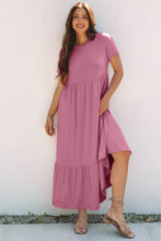 Cargar imagen en el visor de la galería, Pink Solid Color T-shirt High Waist Pocketed Long Dress