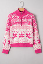 Load image into Gallery viewer, Rose Red Christmas Snowflake Quarter Zip Collard Sweater