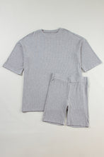 Load image into Gallery viewer, Light Grey Solid Color Loose Tunic Top and Slim Shorts Set