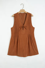 Load image into Gallery viewer, Cinnamon Solid Color Tie V Neck Sleeveless Corduroy Romper