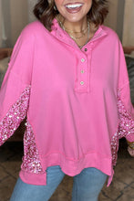 Load image into Gallery viewer, Bonbon Sequin Patchwork High Low Hem Henley Sweatshirt