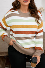 Load image into Gallery viewer, Multicolour Striped Colorblock Drop Shoulder Plus Size Sweater