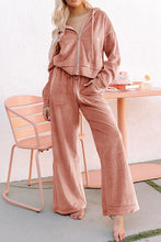Load image into Gallery viewer, Peach Blossom Velvet Zip-up Hoodie and Wide Leg Pants Set