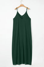 Load image into Gallery viewer, Duffel Green Spaghetti Straps Pocketed Slouchy Maxi Dress
