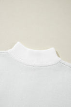 Load image into Gallery viewer, White Contrast Flower Half Zipper Stand Neck Sweater