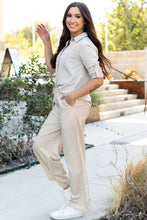 Load image into Gallery viewer, Khaki Stripe Print Wide Leg Drawstring Pants