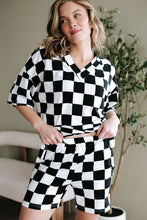 Load image into Gallery viewer, Black Checkerboard Print V Neck Loose Tee and Shorts Lounge Set