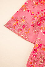 Cargar imagen en el visor de la galería, Rose Red Floral Print Wide Short Sleeve Loose Shirt