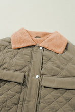 Load image into Gallery viewer, Jungle Green Teddy Collar Flap Pockets Quilted Puffer Jacket