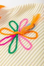 Load image into Gallery viewer, Beige Colorblock Flower Print Cable Knit Loose Sweater