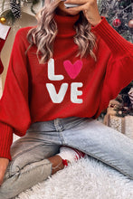 Load image into Gallery viewer, Red Merry Letter Embroidered High Neck Sweater