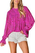 Load image into Gallery viewer, Hot Pink Leopard Shirred Puff Sleeve Flowy Blouse