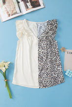 Load image into Gallery viewer, Apricot Half Leopard Patchwork Ruffle Sleeve Blouse