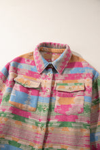 Load image into Gallery viewer, Pink Plus Size Aztec Printed Flap Pocket Shacket