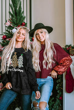 Cargar imagen en el visor de la galería, Burgundy Sequin Patchwork Sleeve Open Back Waffle Knit Top