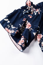 Load image into Gallery viewer, Blue Ruffle Off Shoulder Flounce Sleeve Floral Blouse