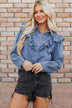 Load image into Gallery viewer, Dusk Blue Denim Ruffled Casual Top