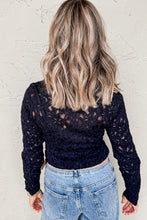 Load image into Gallery viewer, Black Flower Lace See Through Mock Neck Long Sleeve Top