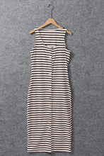 Load image into Gallery viewer, White Striped Print Sleeveless Buttoned Maxi Dress