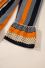 Load image into Gallery viewer, Black Striped Polka Dot Print Ruffled Hem V Neck Mini Dress