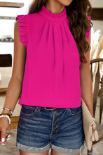 Cargar imagen en el visor de la galería, Bright Pink Pleated Mock Neck Frilled Trim Sleeveless Top