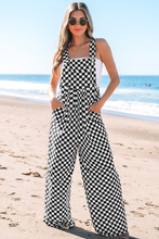 Load image into Gallery viewer, Black Checkered Print Pocketed Wide Leg Jumpsuit
