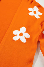 Cargar imagen en el visor de la galería, Orange Floral Print Knitted Open Front Loose Cardigan