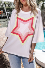 Load image into Gallery viewer, White Colorblock Star Patched Half Sleeve Oversized Tee