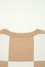 Load image into Gallery viewer, Light French Beige Checkered Pattern Loose Drop Shoulder Half Sleeve Sweater