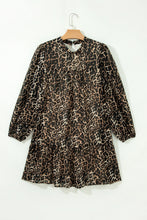 Load image into Gallery viewer, Brown Leopard Print Long Sleeve Short Shift Dress