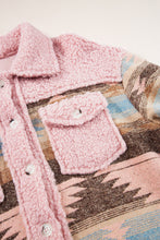 Load image into Gallery viewer, Pink Western Aztec Print Sherpa Splicing Buttoned Flap Pocket Coat