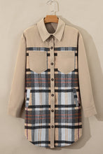 Load image into Gallery viewer, Khaki Plaid Patchwork Long Sleeve Shirt Mini Dress