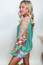 Cargar imagen en el visor de la galería, Sky Blue Plus Size Plaid Floral Patchwork Raglan Sleeve Sweatshirt