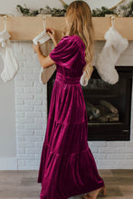 Load image into Gallery viewer, Red Dahlia Velvet Short Sleeve Shirred Waist Tiered Maxi Dress