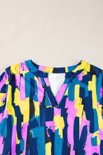 Load image into Gallery viewer, Blue Plus Size Brushstroke Print 3/4 Sleeve Blouse