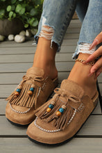 Cargar imagen en el visor de la galería, Color black Boho Bow Fringed Faux Suede Slip-on Loafers Square Toe Casual Slippers