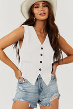Cargar imagen en el visor de la galería, White Solid Color Button up V Neck Suit Vest