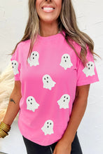 Cargar imagen en el visor de la galería, Sachet Pink Sequin Halloween Ghost Patched Casual T Shirt