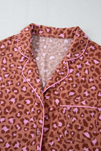 Load image into Gallery viewer, Brown Leopard Print Short Sleeve Shirt and Pants Pajamas Set