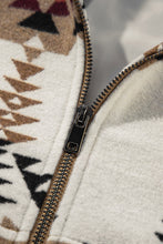 Load image into Gallery viewer, Beige Aztec Printed Stand Neck Zip Up Jacket
