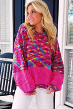 Load image into Gallery viewer, Bright Pink Rainbow Confetti Drop Shoulder Sweater