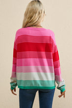 Load image into Gallery viewer, Rose Striped Knit Patch Pocket Drop Shoulder Sweater